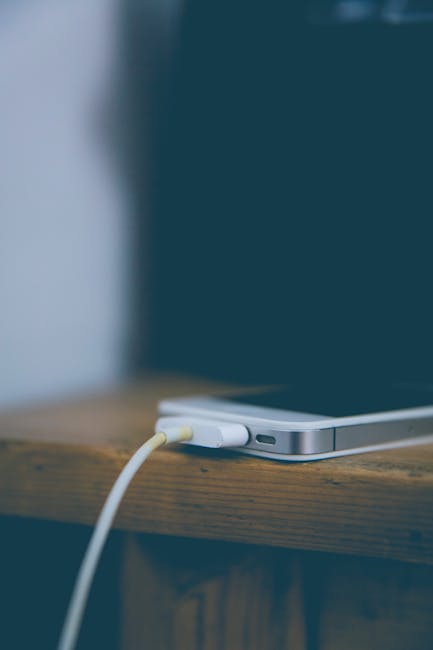 Įkraunamas išmanusis telefonas namuose prie sieninio lizdo dienos metu